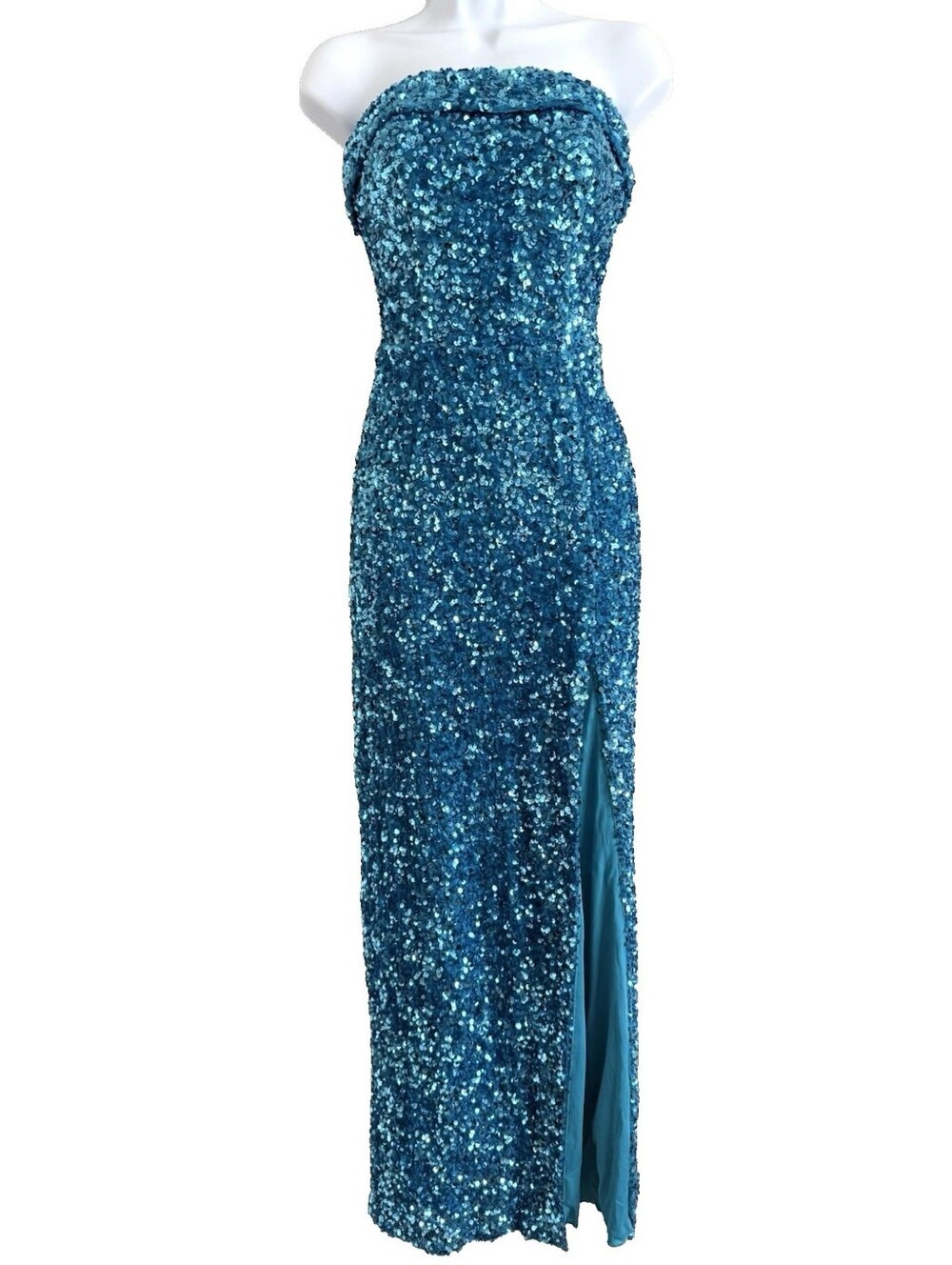 B Darlin Strapless Sequin Maxi In Aqua